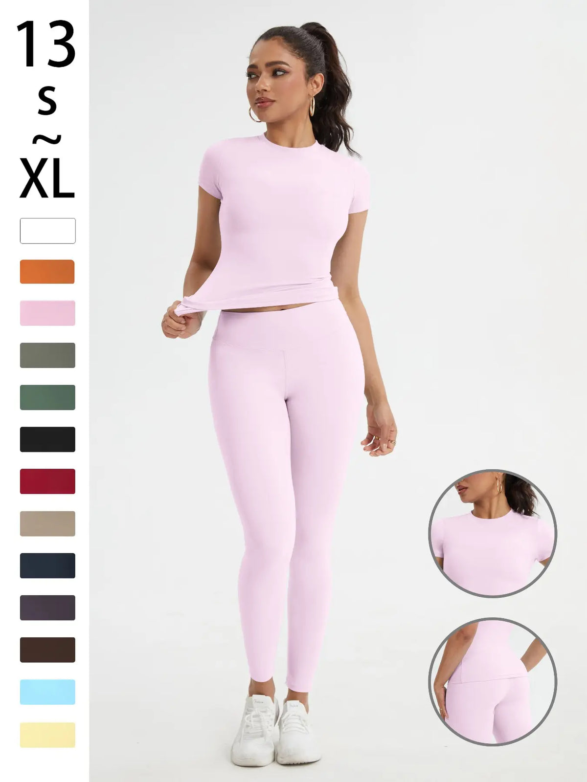 Women'S Sportswear Set, High Stretch Activewear, Yoga Sports Clothing, Slim-Fit round Neck Short Sleeves & High-Waisted Yoga Pants, Ideal for Gym Running Outdoor Activities
