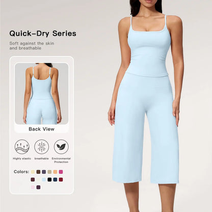 New Yoga Tank Top High Waist Quick-Dry Casual Culottes Capris Pants Running Outdoor Yoga Set for Women, Capris ,Comfortable and Stylish Activewear