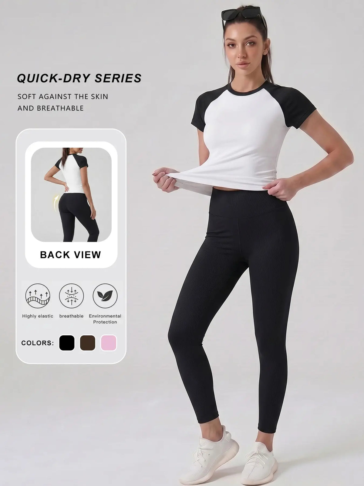 Women'S Sportswear Set, High Stretch Activewear, Yoga Sports Clothing, Slim-Fit round Neck Short Sleeves & High-Waisted Yoga Pants, Ideal for Gym Running Outdoor Activities