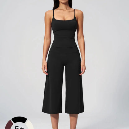 New Yoga Tank Top High Waist Quick-Dry Casual Culottes Capris Pants Running Outdoor Yoga Set for Women, Capris ,Comfortable and Stylish Activewear