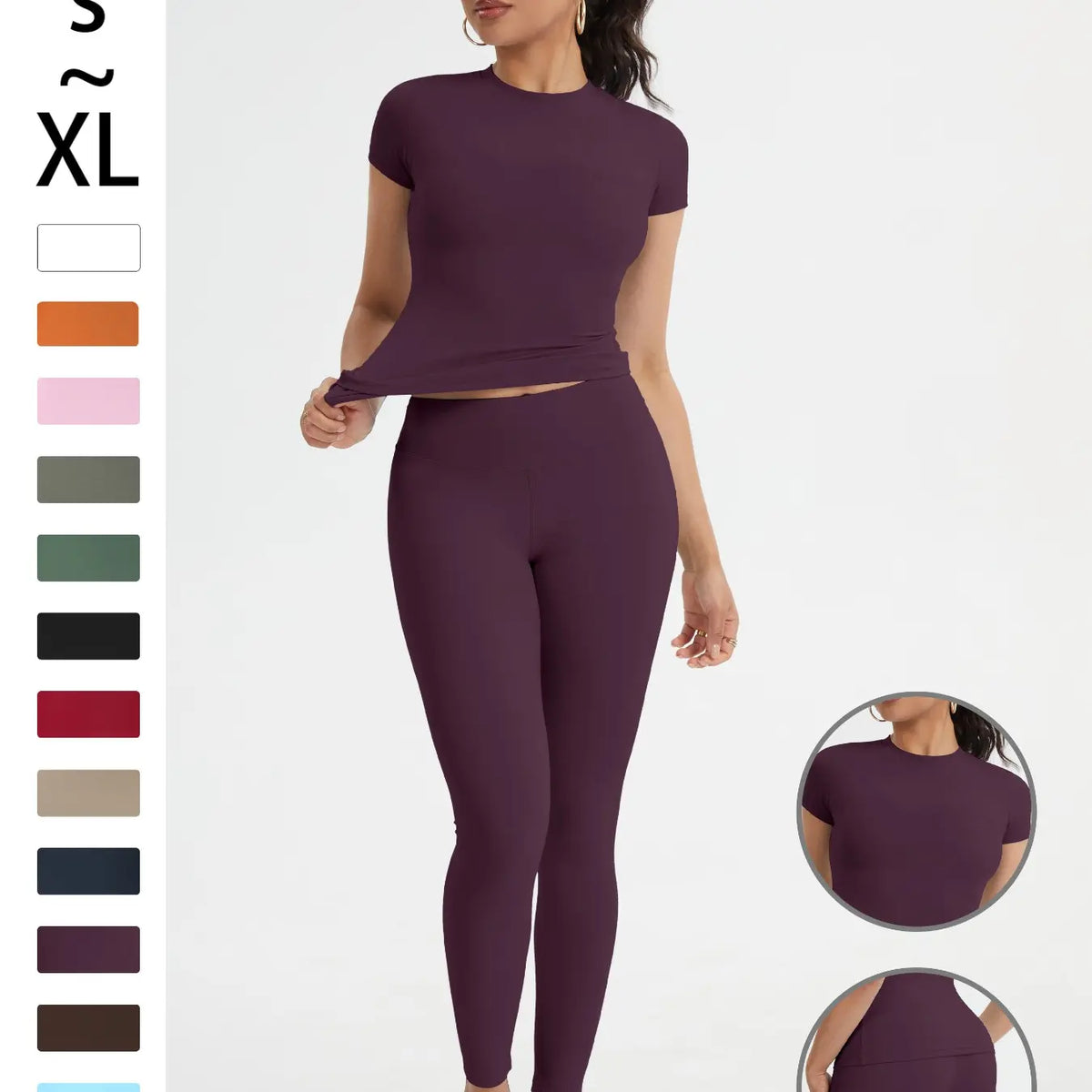 Women'S Sportswear Set, High Stretch Activewear, Yoga Sports Clothing, Slim-Fit round Neck Short Sleeves & High-Waisted Yoga Pants, Ideal for Gym Running Outdoor Activities