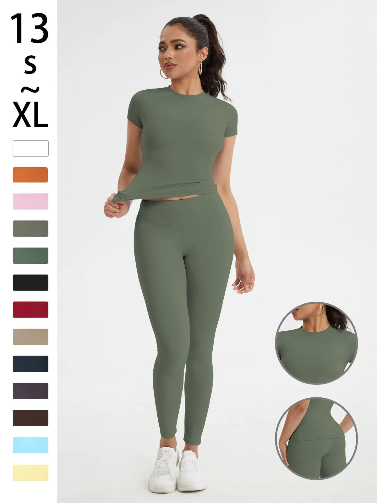 Women'S Sportswear Set, High Stretch Activewear, Yoga Sports Clothing, Slim-Fit round Neck Short Sleeves & High-Waisted Yoga Pants, Ideal for Gym Running Outdoor Activities