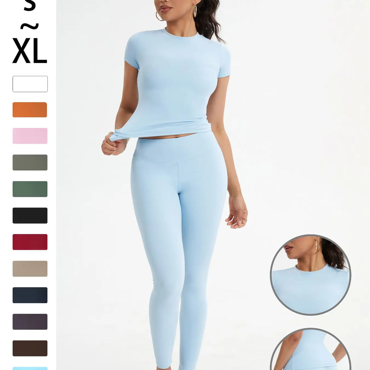Women'S Sportswear Set, High Stretch Activewear, Yoga Sports Clothing, Slim-Fit round Neck Short Sleeves & High-Waisted Yoga Pants, Ideal for Gym Running Outdoor Activities