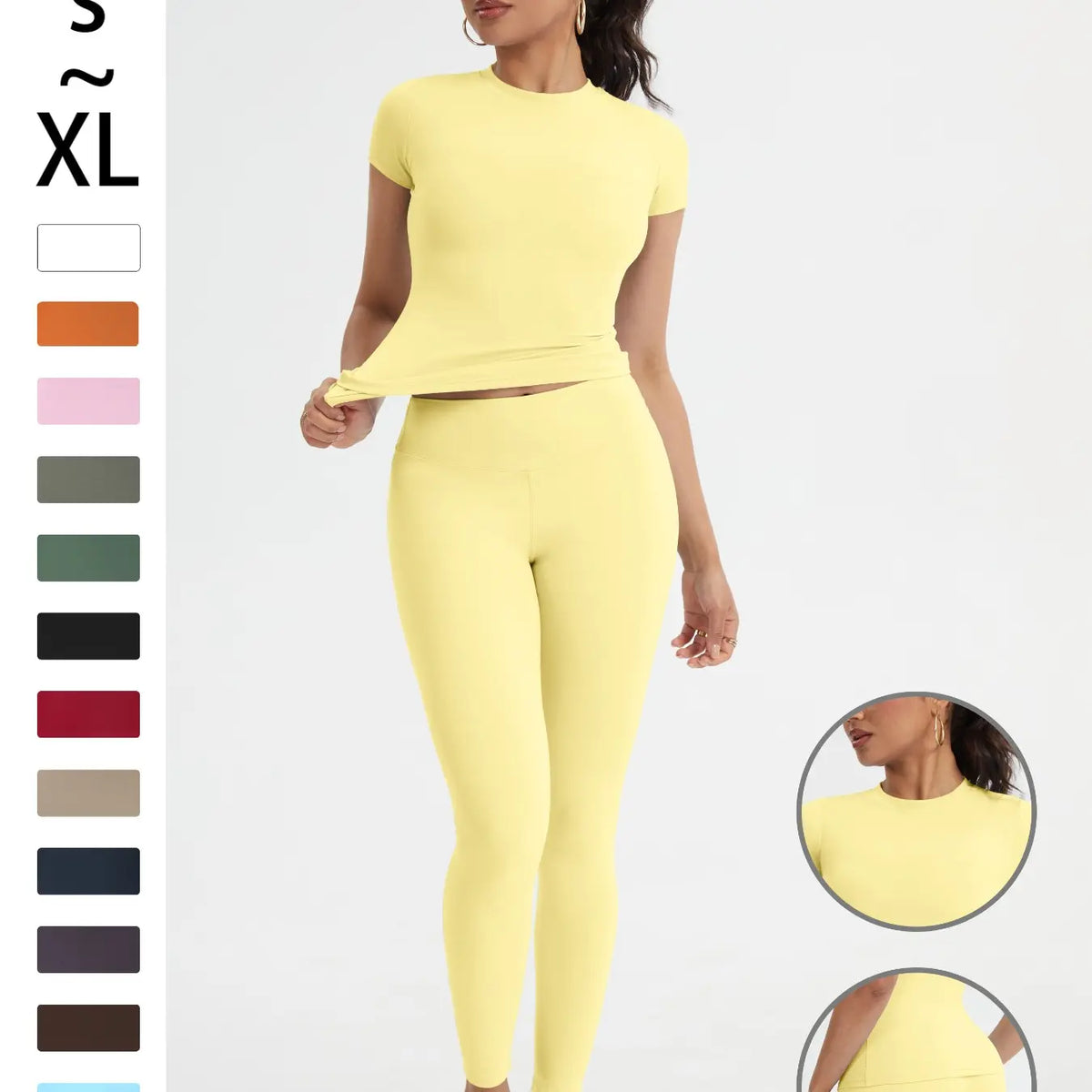 Women'S Sportswear Set, High Stretch Activewear, Yoga Sports Clothing, Slim-Fit round Neck Short Sleeves & High-Waisted Yoga Pants, Ideal for Gym Running Outdoor Activities