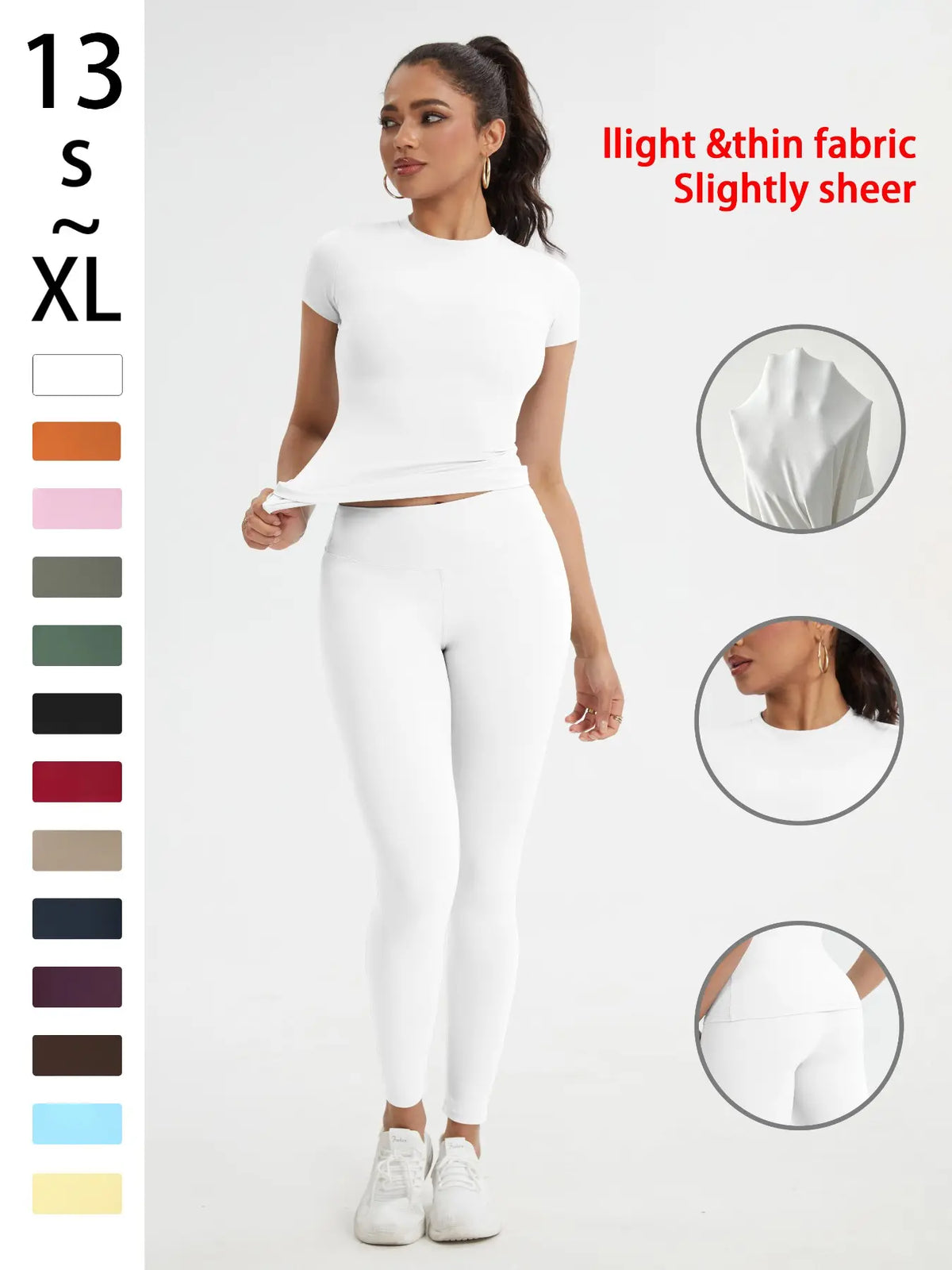 Women'S Sportswear Set, High Stretch Activewear, Yoga Sports Clothing, Slim-Fit round Neck Short Sleeves & High-Waisted Yoga Pants, Ideal for Gym Running Outdoor Activities