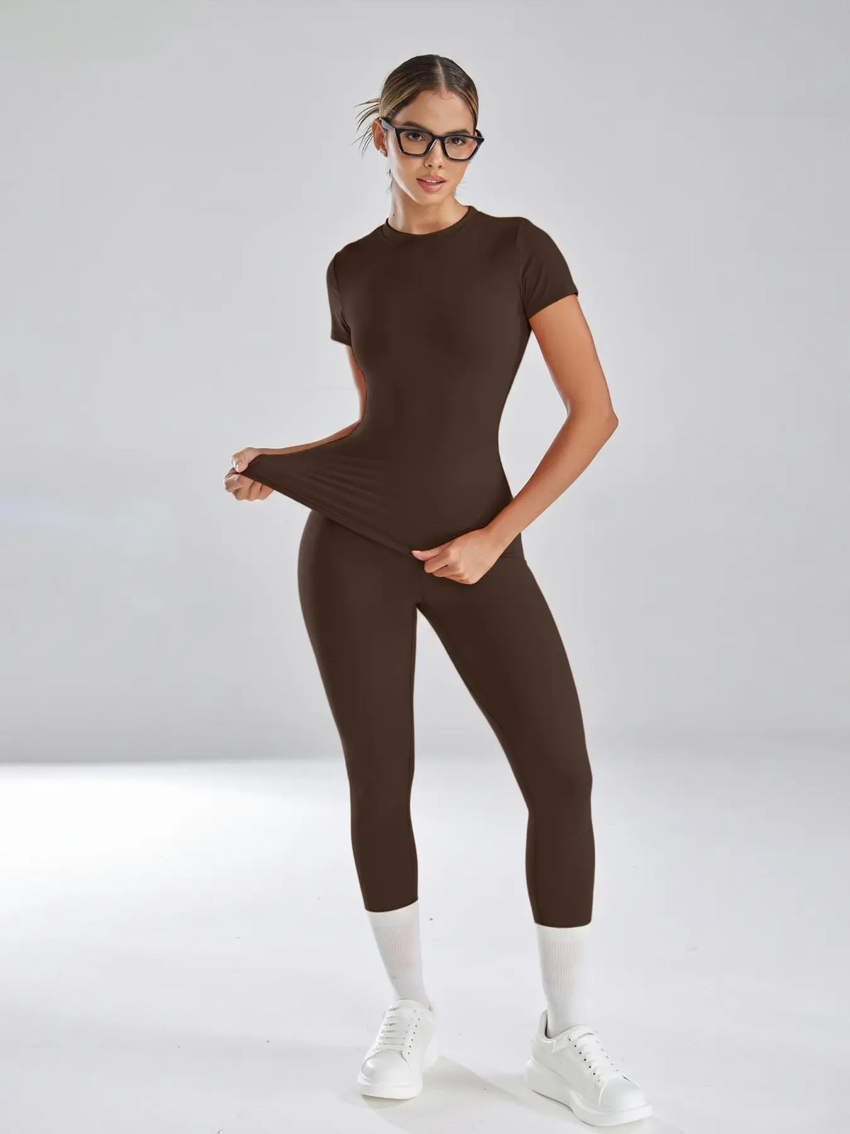 Women'S Sportswear Set, High Stretch Activewear, Yoga Sports Clothing, Slim-Fit round Neck Short Sleeves & High-Waisted Yoga Pants, Ideal for Gym Running Outdoor Activities