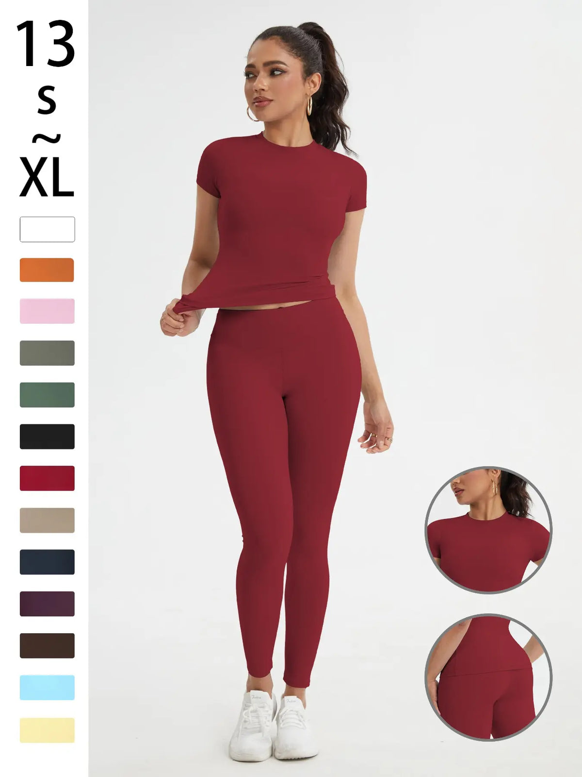 Women'S Sportswear Set, High Stretch Activewear, Yoga Sports Clothing, Slim-Fit round Neck Short Sleeves & High-Waisted Yoga Pants, Ideal for Gym Running Outdoor Activities