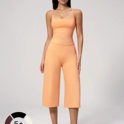 New Yoga Tank Top High Waist Quick-Dry Casual Culottes Capris Pants Running Outdoor Yoga Set for Women, Capris ,Comfortable and Stylish Activewear