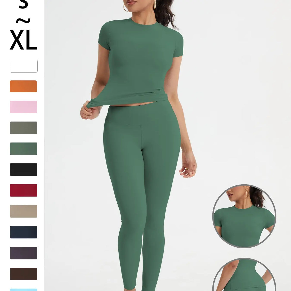 Women'S Sportswear Set, High Stretch Activewear, Yoga Sports Clothing, Slim-Fit round Neck Short Sleeves & High-Waisted Yoga Pants, Ideal for Gym Running Outdoor Activities