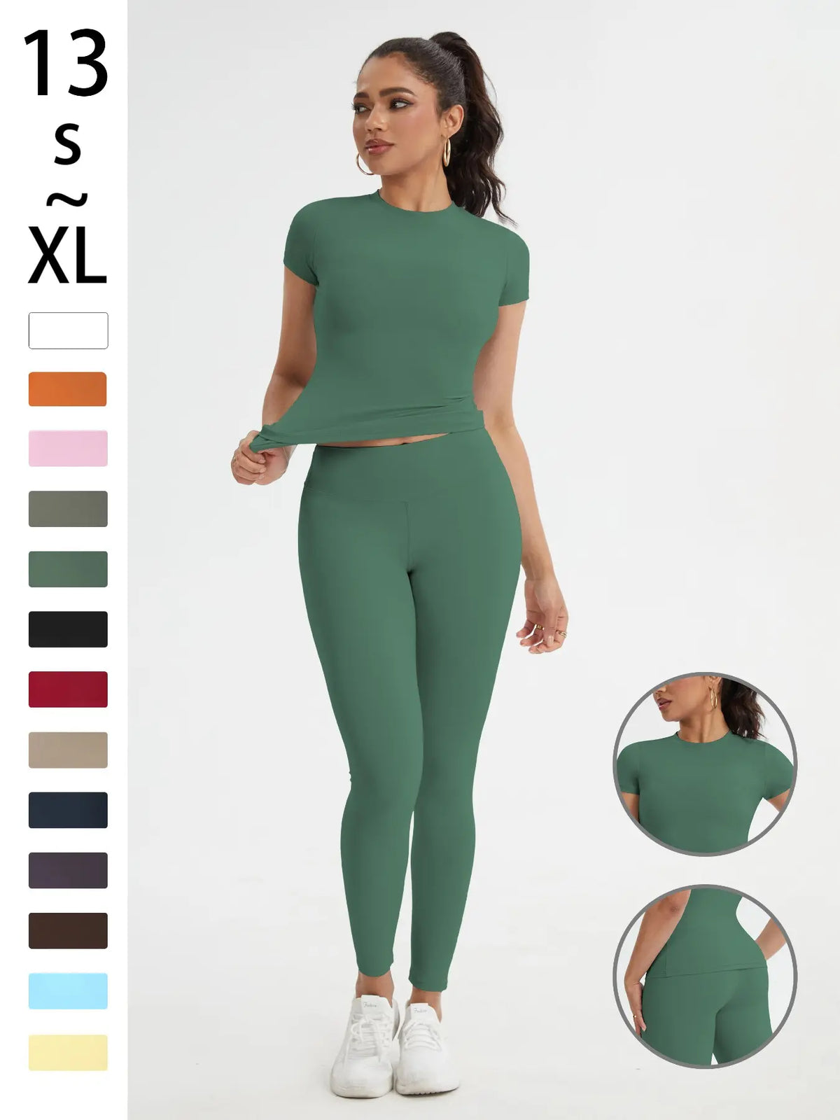 Women'S Sportswear Set, High Stretch Activewear, Yoga Sports Clothing, Slim-Fit round Neck Short Sleeves & High-Waisted Yoga Pants, Ideal for Gym Running Outdoor Activities