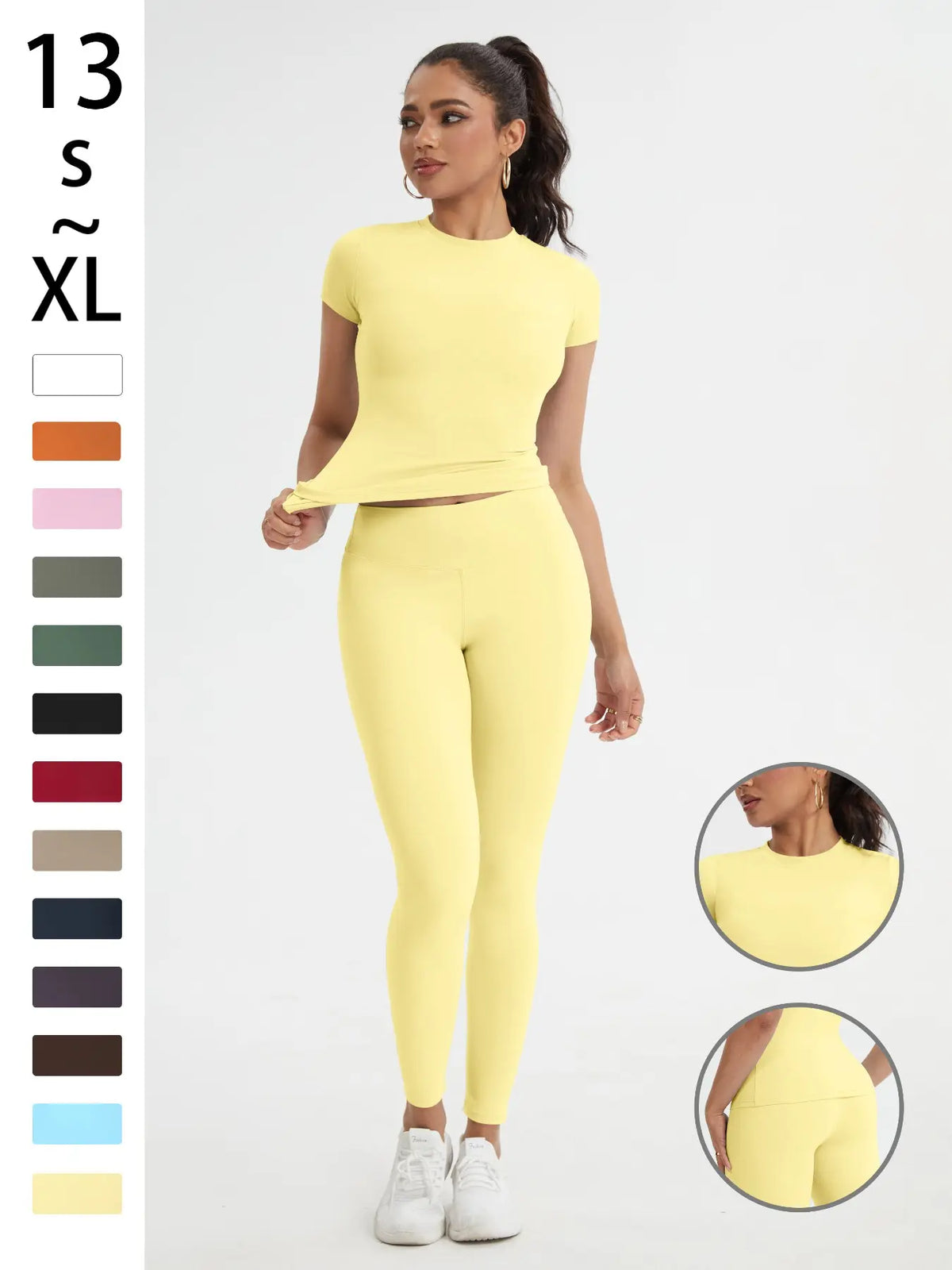 Women'S Sportswear Set, High Stretch Activewear, Yoga Sports Clothing, Slim-Fit round Neck Short Sleeves & High-Waisted Yoga Pants, Ideal for Gym Running Outdoor Activities