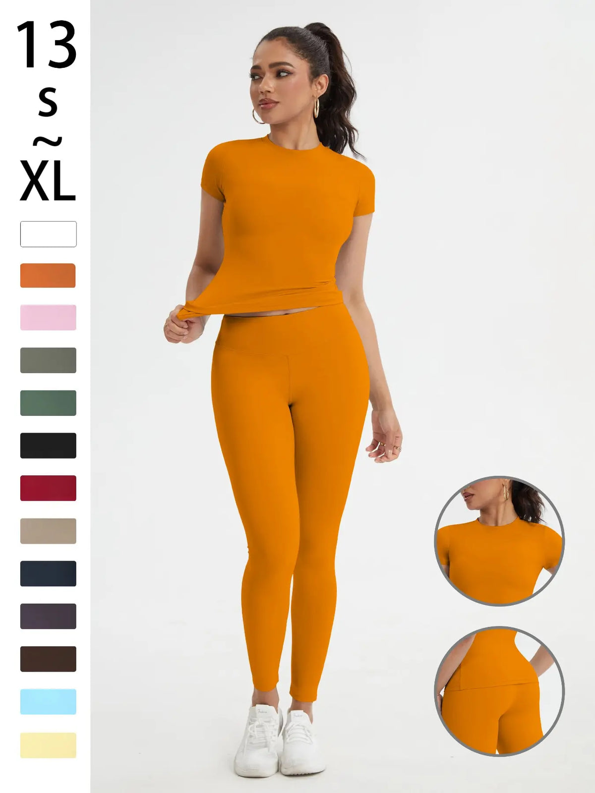 Women'S Sportswear Set, High Stretch Activewear, Yoga Sports Clothing, Slim-Fit round Neck Short Sleeves & High-Waisted Yoga Pants, Ideal for Gym Running Outdoor Activities
