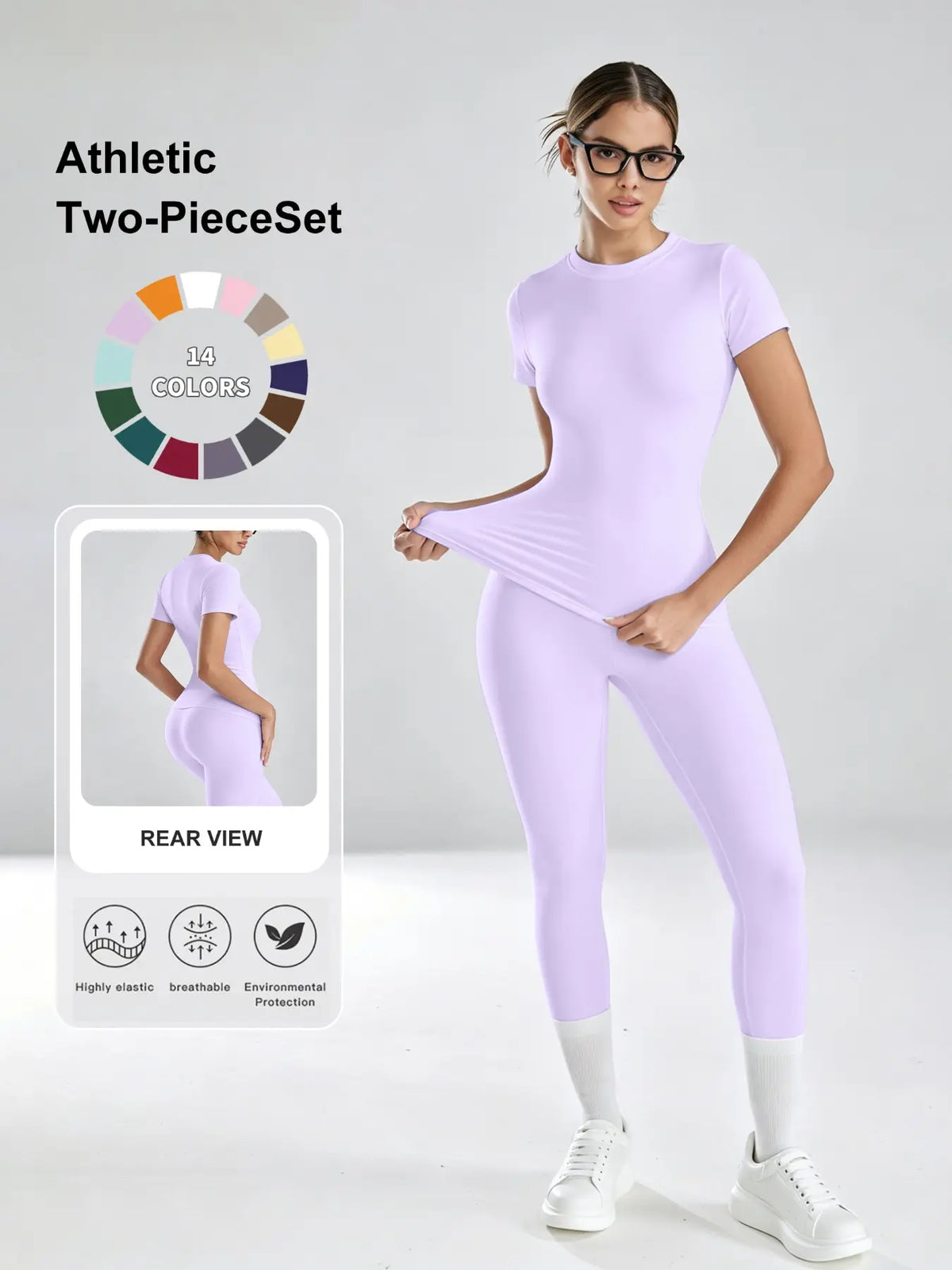 Women'S Sportswear Set, High Stretch Activewear, Yoga Sports Clothing, Slim-Fit round Neck Short Sleeves & High-Waisted Yoga Pants, Ideal for Gym Running Outdoor Activities