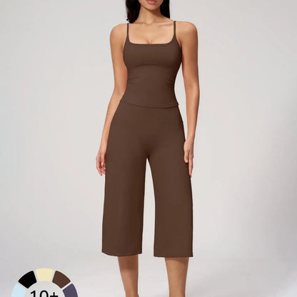 New Yoga Tank Top High Waist Quick-Dry Casual Culottes Capris Pants Running Outdoor Yoga Set for Women, Capris ,Comfortable and Stylish Activewear