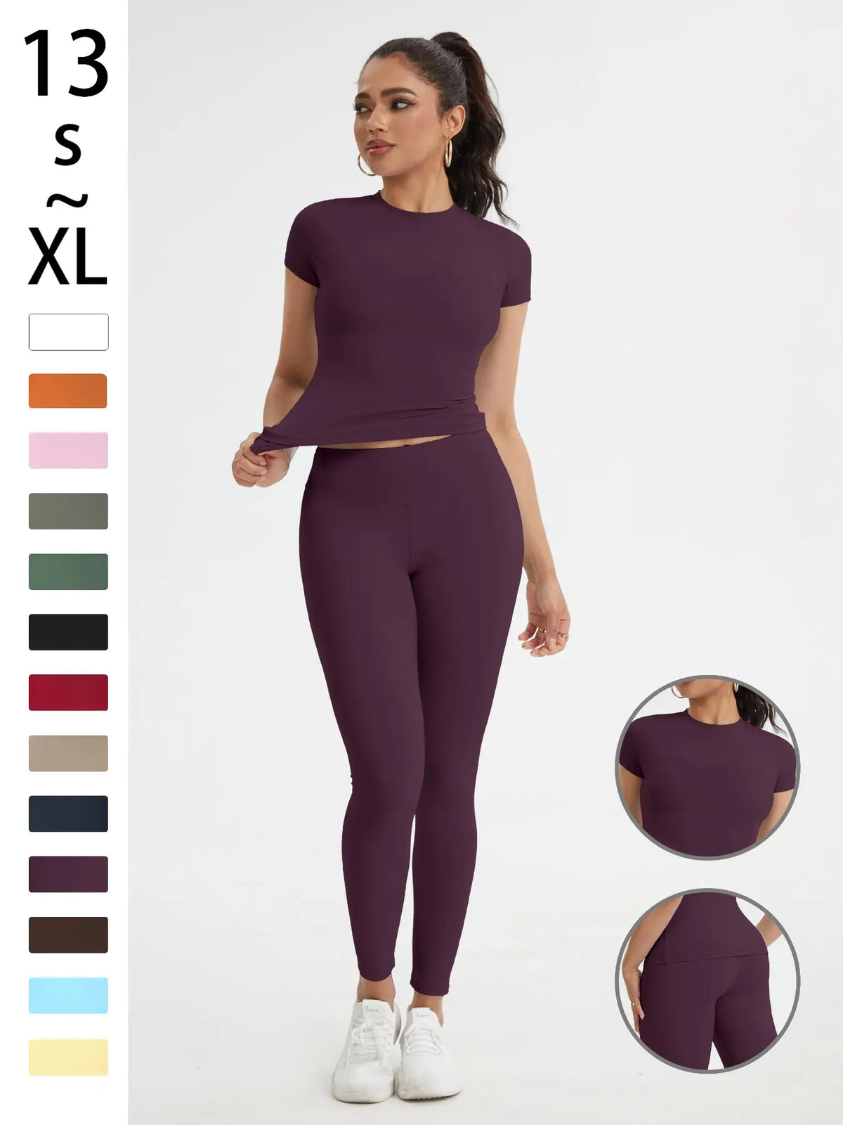 Women'S Sportswear Set, High Stretch Activewear, Yoga Sports Clothing, Slim-Fit round Neck Short Sleeves & High-Waisted Yoga Pants, Ideal for Gym Running Outdoor Activities
