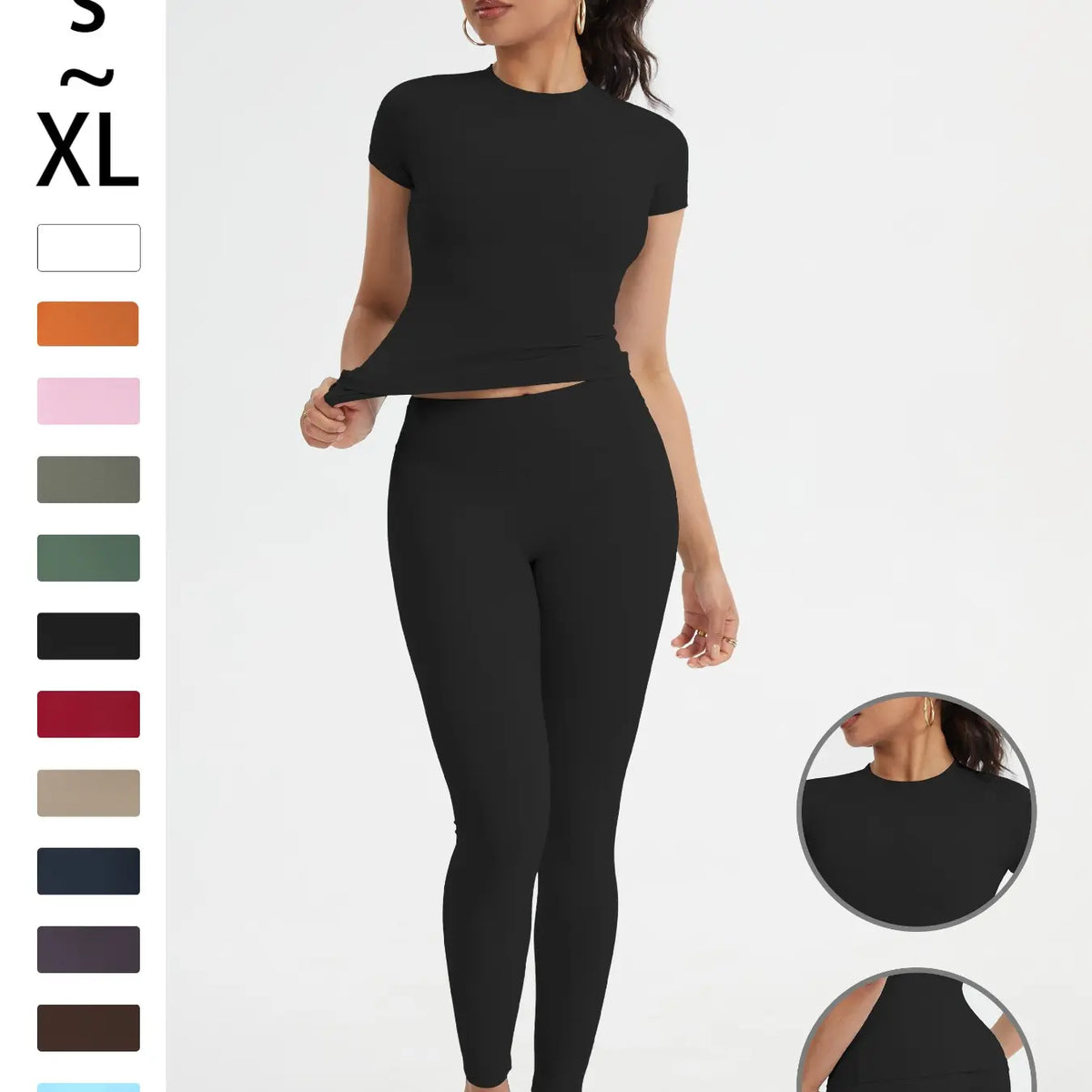Women'S Sportswear Set, High Stretch Activewear, Yoga Sports Clothing, Slim-Fit round Neck Short Sleeves & High-Waisted Yoga Pants, Ideal for Gym Running Outdoor Activities