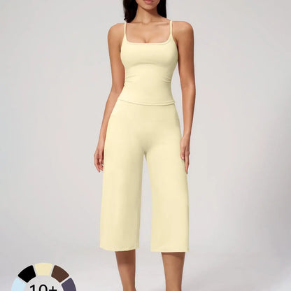 New Yoga Tank Top High Waist Quick-Dry Casual Culottes Capris Pants Running Outdoor Yoga Set for Women, Capris ,Comfortable and Stylish Activewear