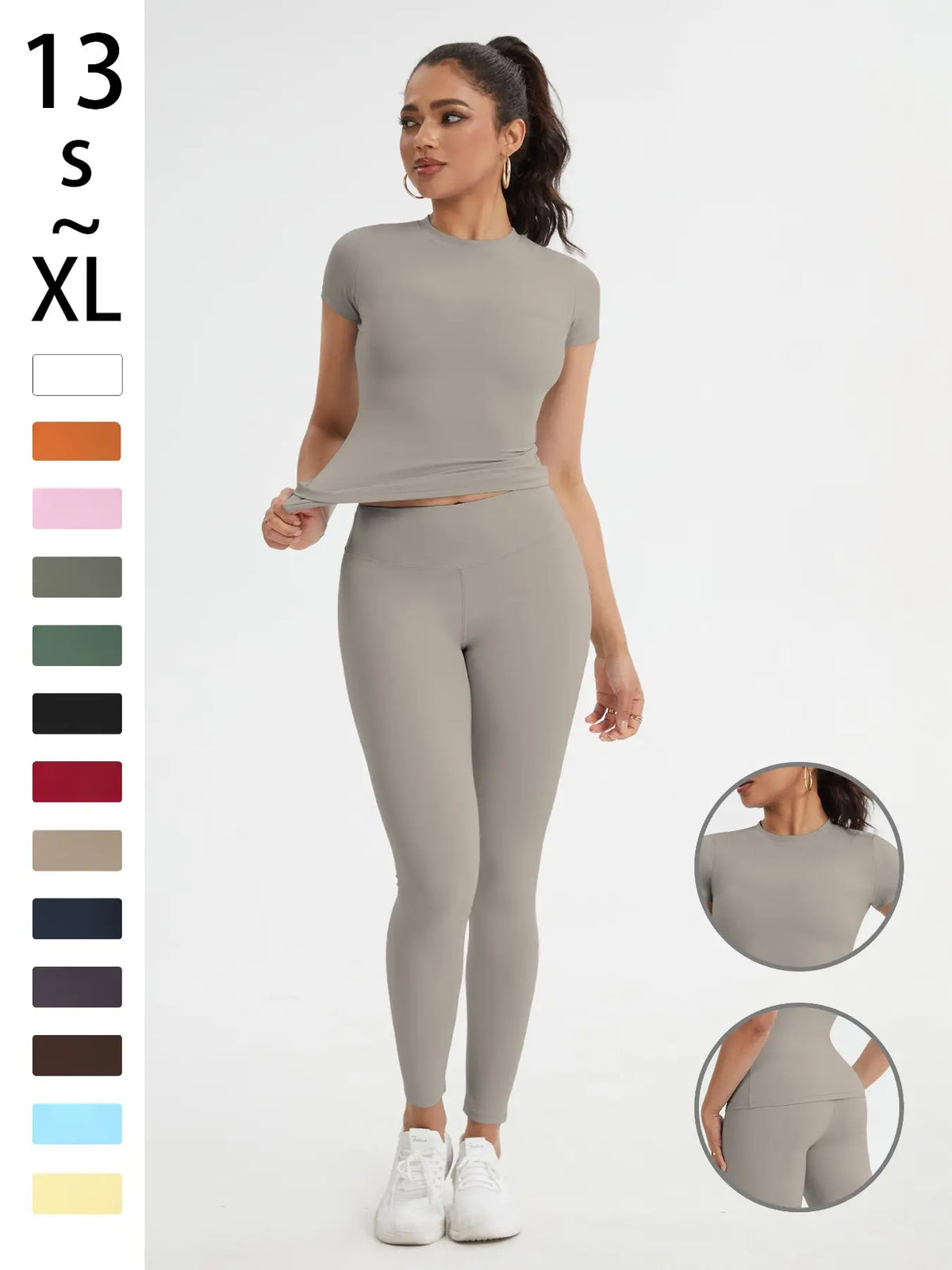 Women'S Sportswear Set, High Stretch Activewear, Yoga Sports Clothing, Slim-Fit round Neck Short Sleeves & High-Waisted Yoga Pants, Ideal for Gym Running Outdoor Activities