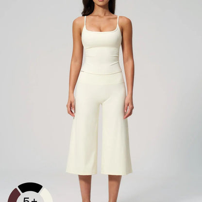 New Yoga Tank Top High Waist Quick-Dry Casual Culottes Capris Pants Running Outdoor Yoga Set for Women, Capris ,Comfortable and Stylish Activewear