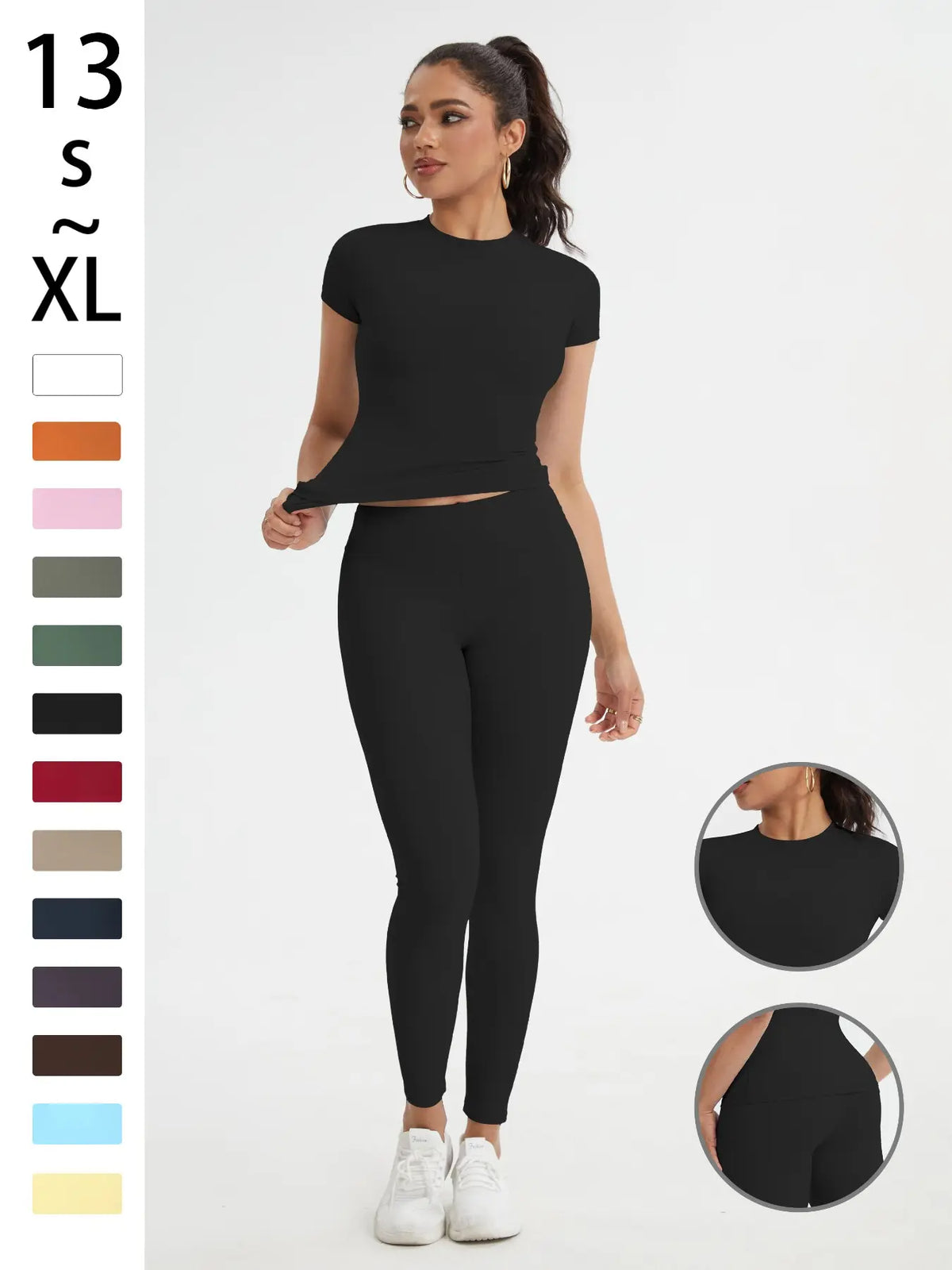 Women'S Sportswear Set, High Stretch Activewear, Yoga Sports Clothing, Slim-Fit round Neck Short Sleeves & High-Waisted Yoga Pants, Ideal for Gym Running Outdoor Activities